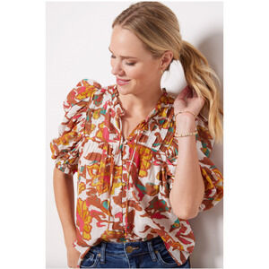 CLEOBELLA NWT Evereve Zola Puff Sleeve Organic Cotton Blouse // L